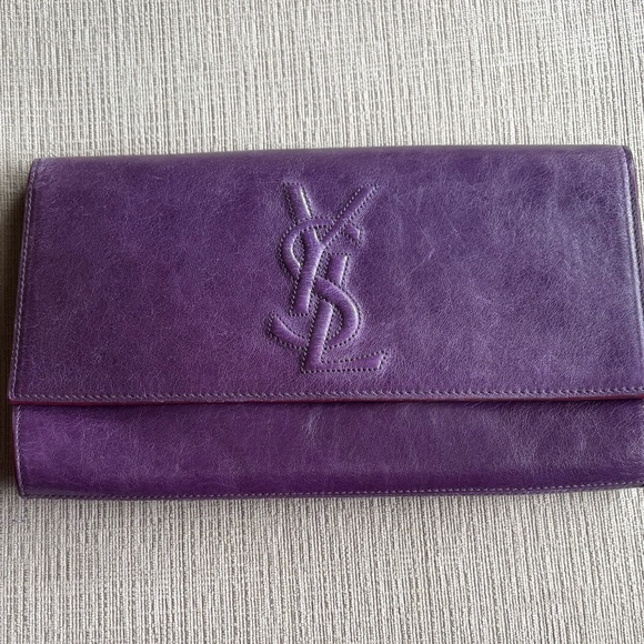 Saint Laurent Purple Leather Large Belle De Jour Clutch - Picture 1 of 10